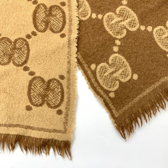 X15022 Gucci Brown Logo Jacquard Wool Fringe Scarf - Picture 5 of 9